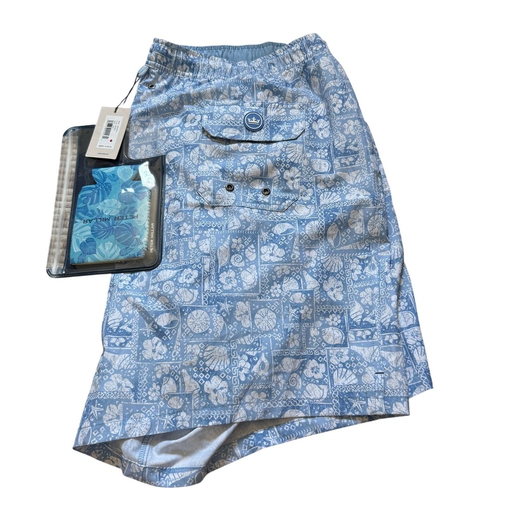 Peter Millar Swim Trunks XXL Blue White Shell Print Board Patchwork Men Shorts - Picture 4 of 9